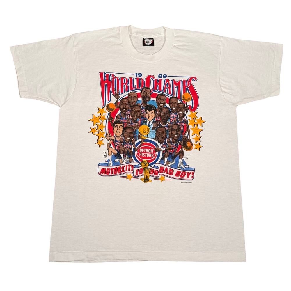 Vintage 1989 Detroit Pistons World Champs Bad Boys Caricature T Shirt L USA NBA